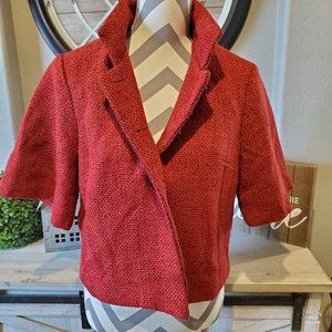 Red Tweed Cropped Cape Blazer
